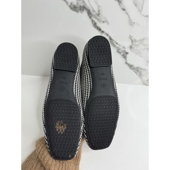 Vivaia Margot 2.0 Square Toe V-Cut Flats Houndstooth Black White Sz 38.5 8.5 - Picture 3 of 4